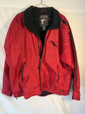 Old College Inn Mens Medium Red Fleece Lined Full Zip Rain Jacket Windbreaker